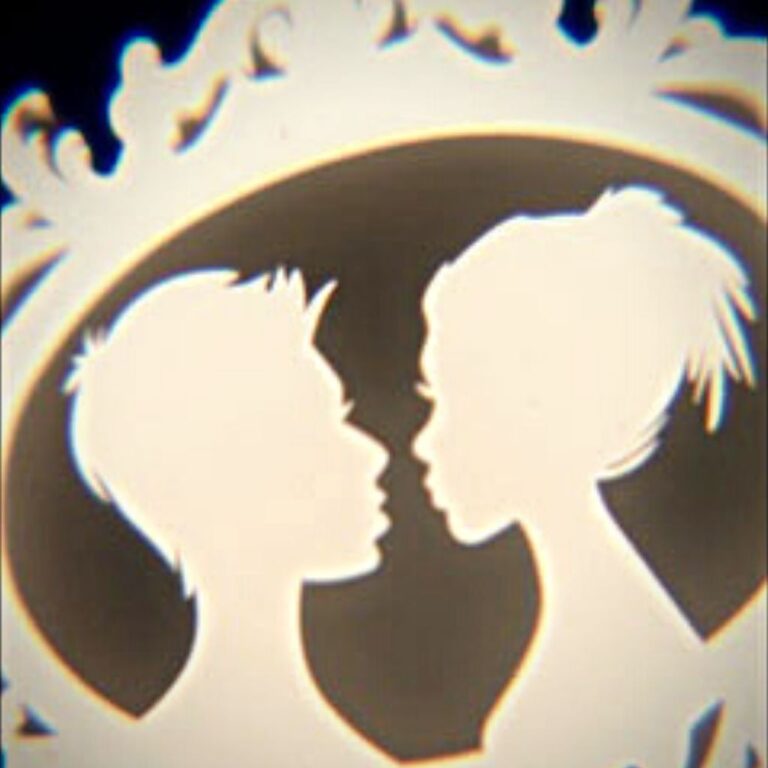 A wedding gobo that is a silhouette of a man and woman.